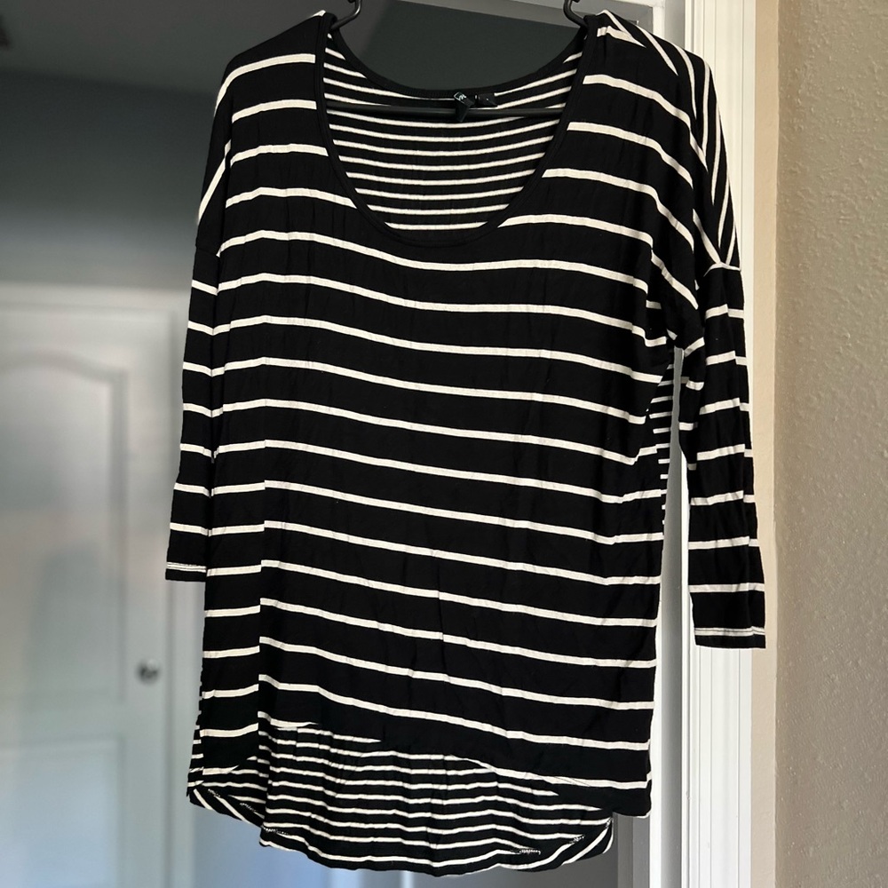 Cynthia Rowley Black and White Striped Long Sleeve Top